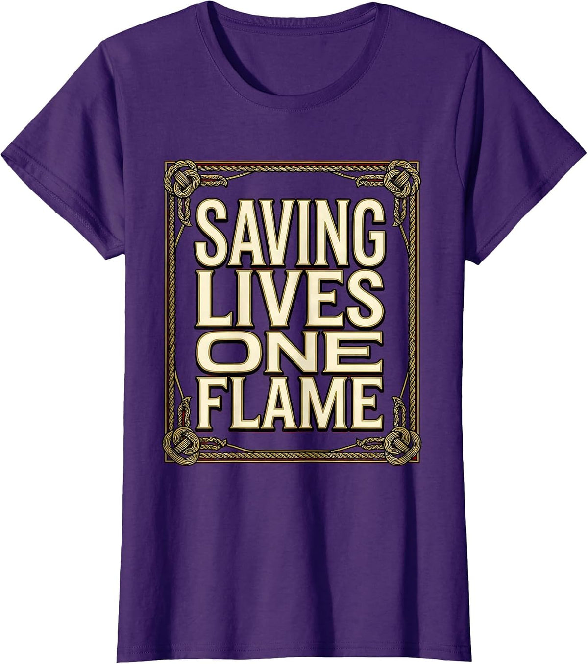 Women's Saving Lives One Flame Firefighter Design T-Shirt - Purple