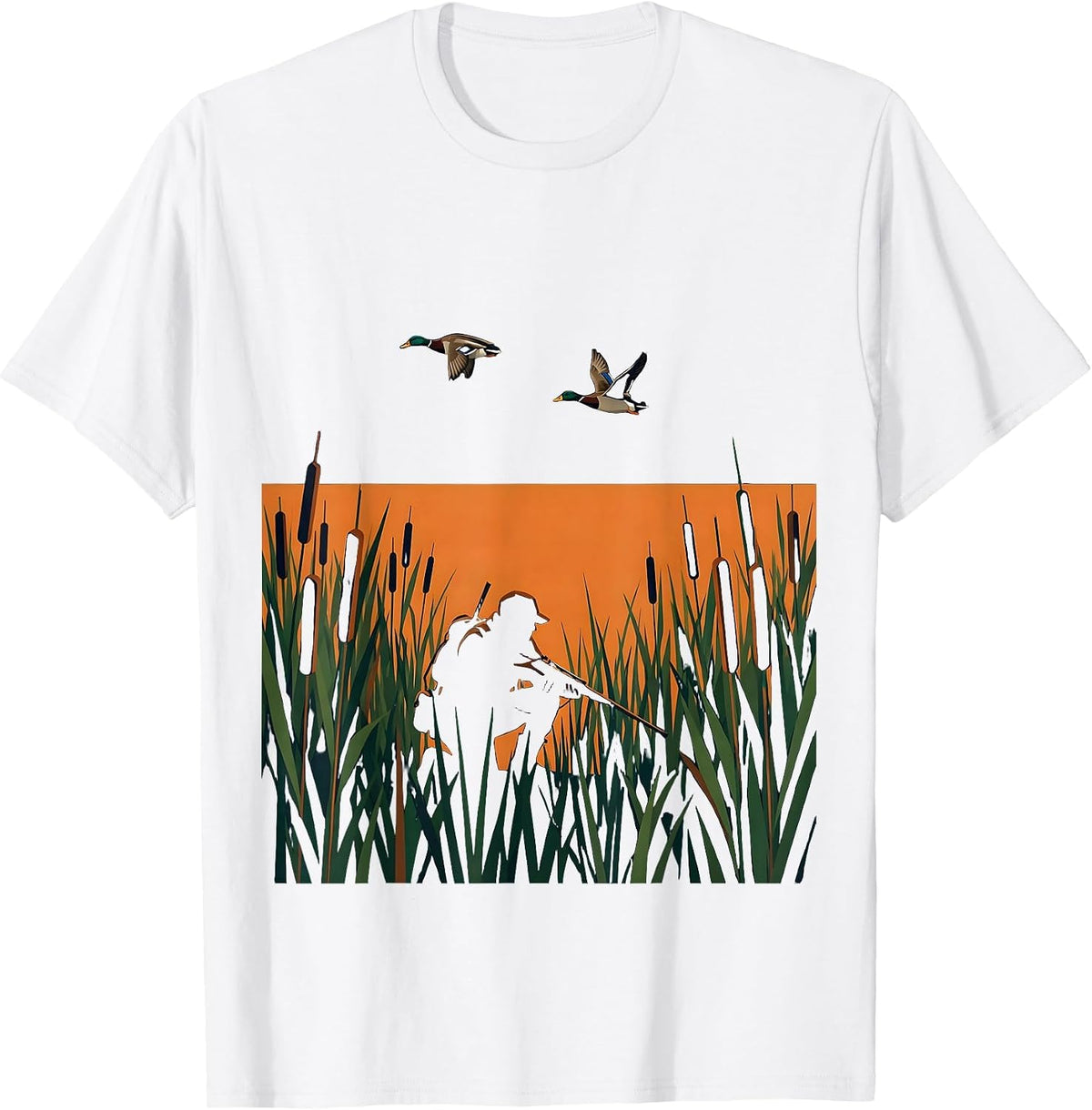 Men's Duck Hunter in the Reeds Hunting Illustration T-Shirt - White