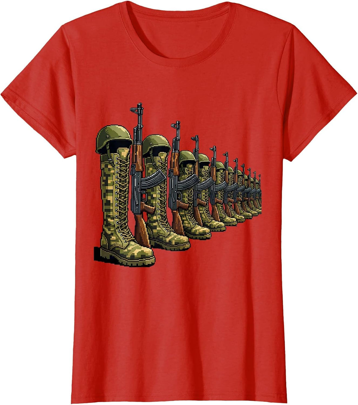 Army Men Boots Rifles Helmets Memorial Graphic T-Shirt - Red