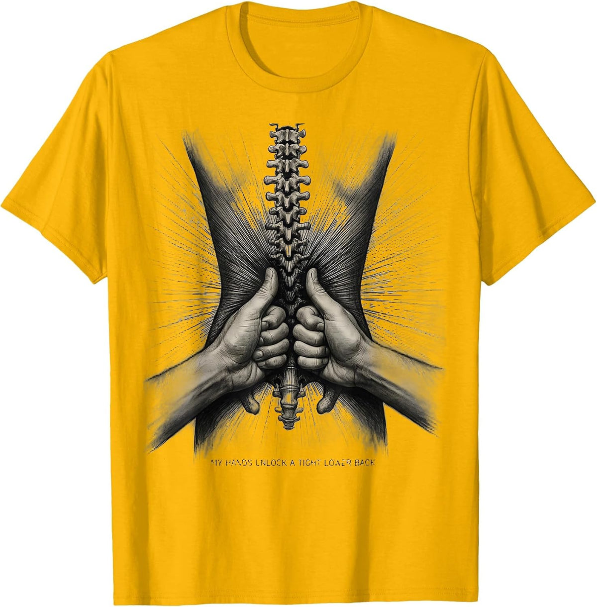 Men's My Hands Unlock A Tight Lower Back Funny Massage Therapist T-Shirt - Golden Yellow