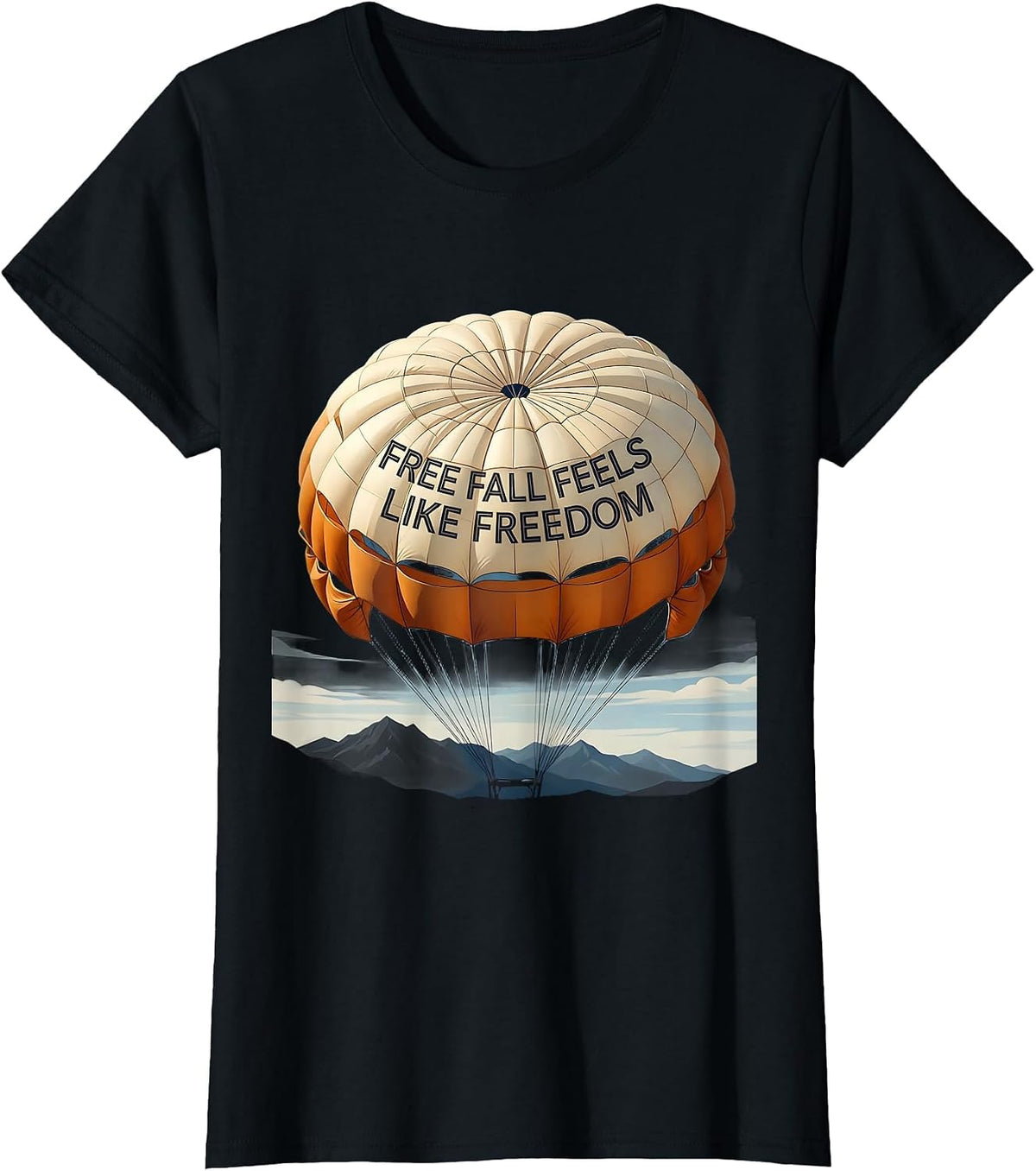 Free Fall Feels Like Freedom Skydiving Design T-Shirt - Black
