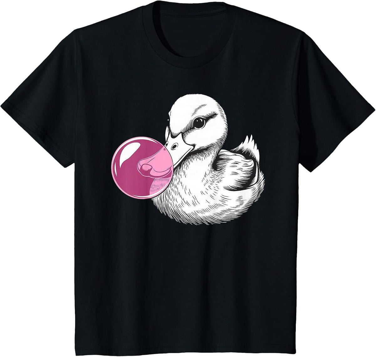 Cute Duck on Pink Bubble Gum Duck T-Shirt - Black