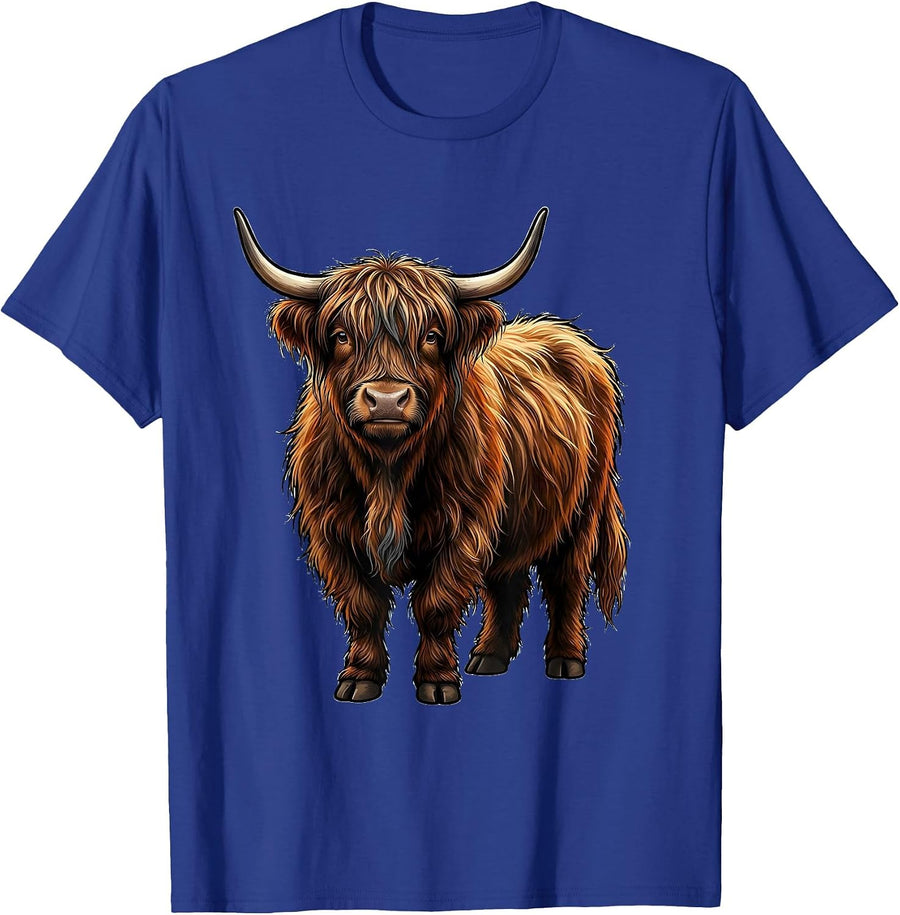 Cartoon Highland Cow Funny Animal Lover Humor T-Shirt - Royal Blue