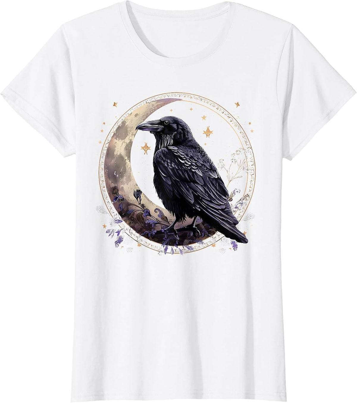 Whimsigoth Raven Moon Gothic Raven Dark Mystical Bird Nature T-Shirt - White