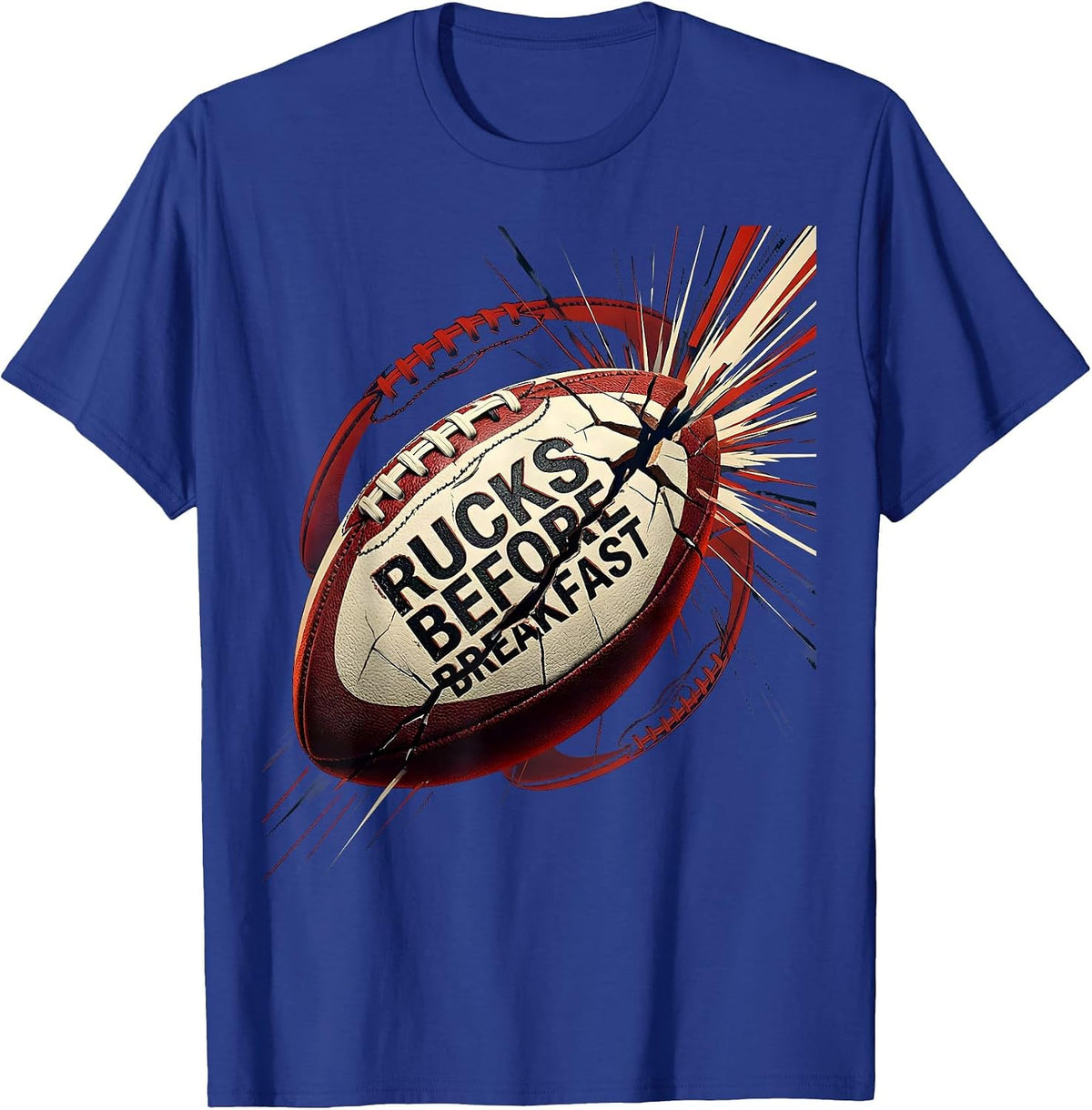 Rucks Before Breakfast Rugby Graphic Design T-Shirt - Royal Blue