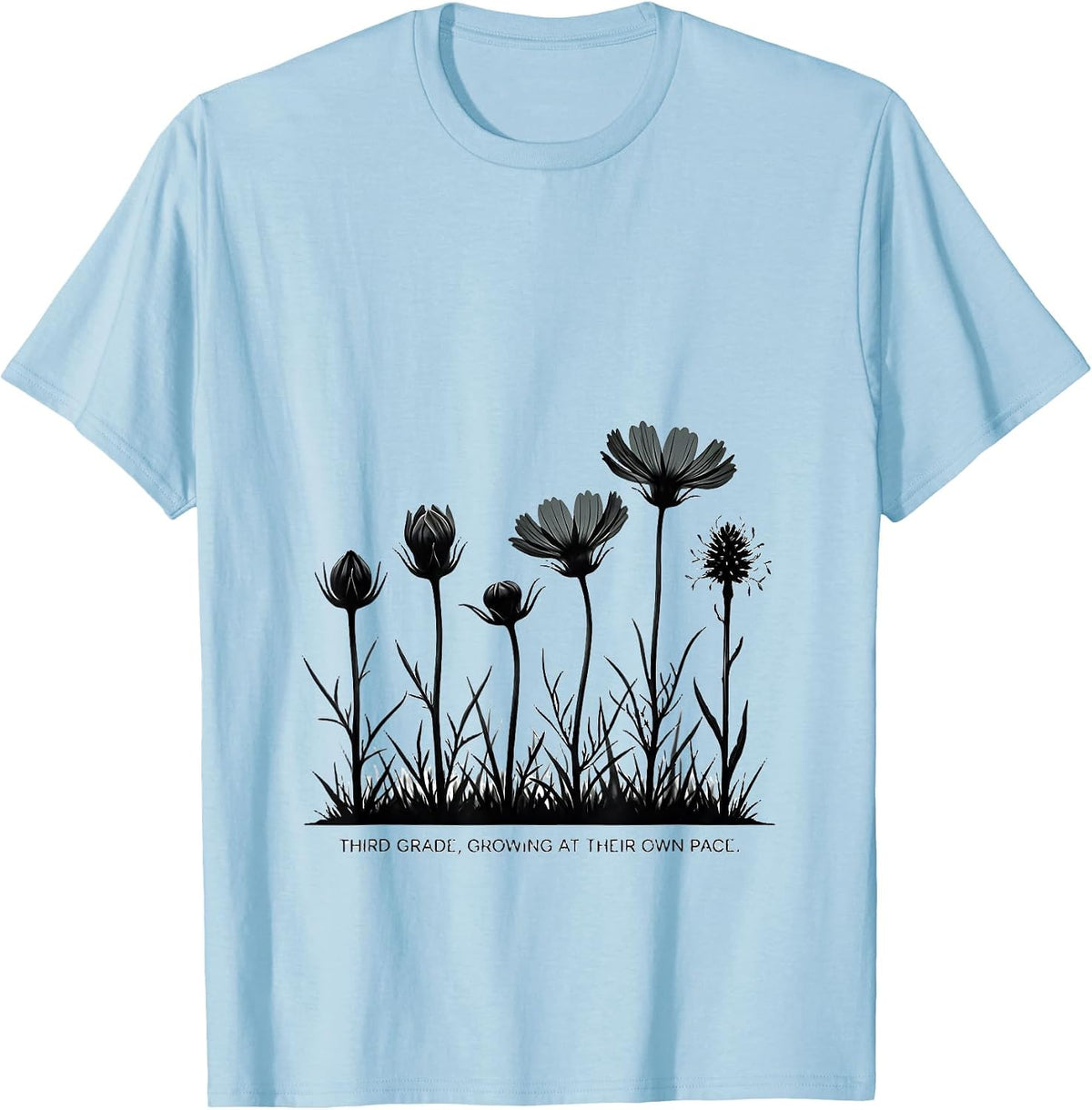 Men's Third Grade Growing At Their Own Pace Wildflower Teacher T-Shirt - Baby Blue