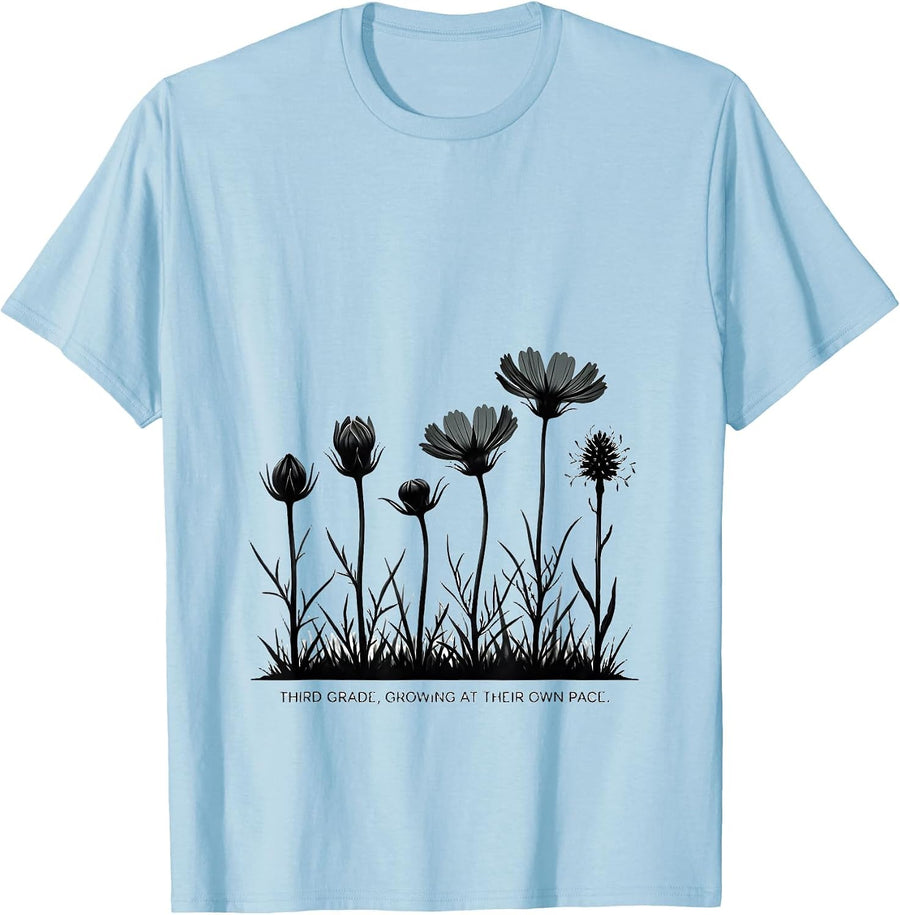 Men's Third Grade Growing At Their Own Pace Wildflower Teacher T-Shirt - Baby Blue