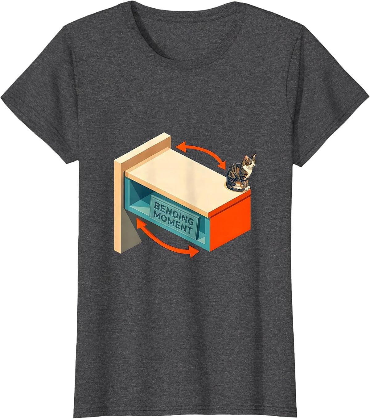 Women's Bending Moment Funny Cat Physics Humor Design Cat Lover T-Shirt - Dark Heather Grey