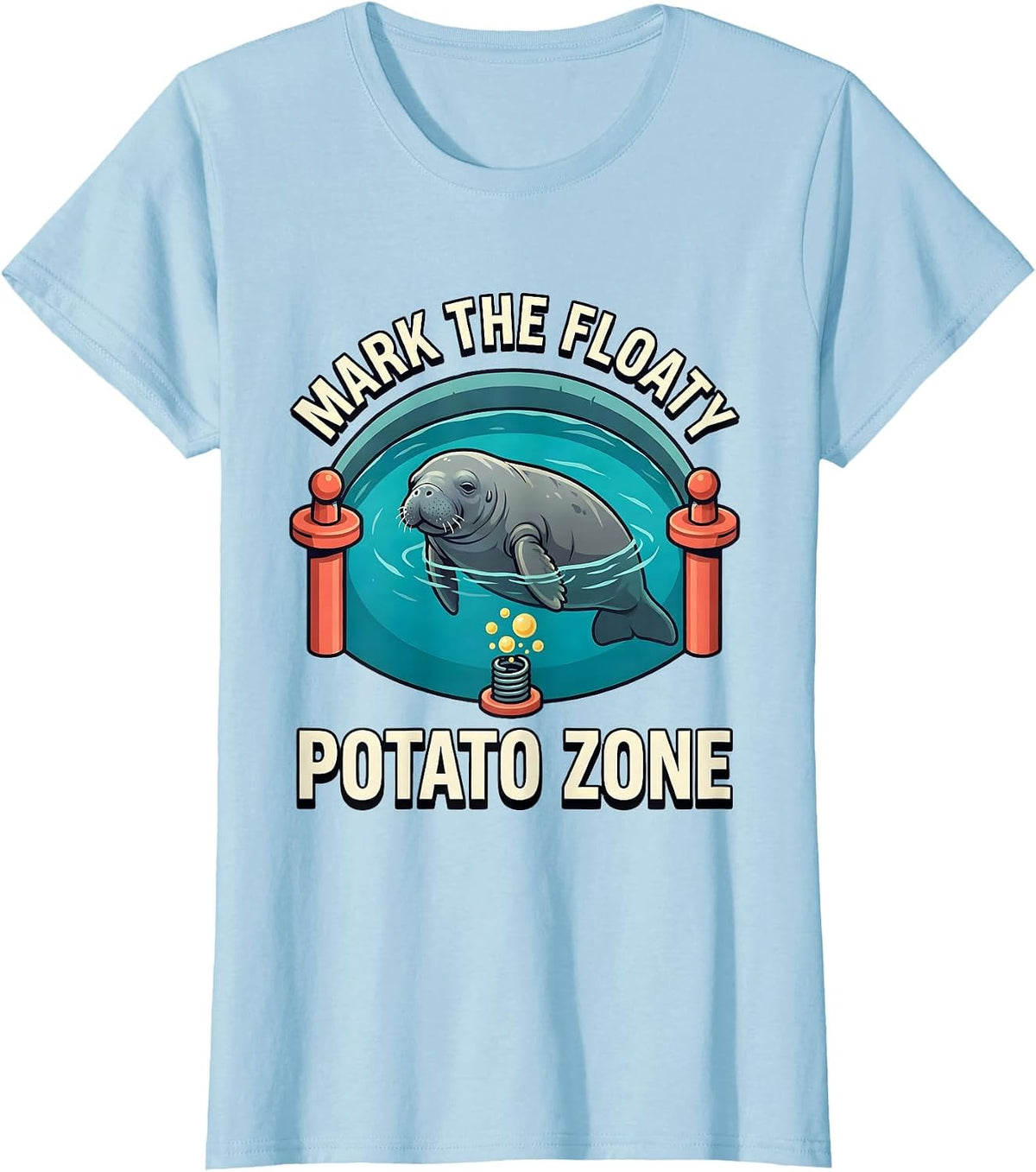 Women's Mark The Floaty Potato Zone Funny Manatee Lover Crystal T-Shirt - Baby Blue