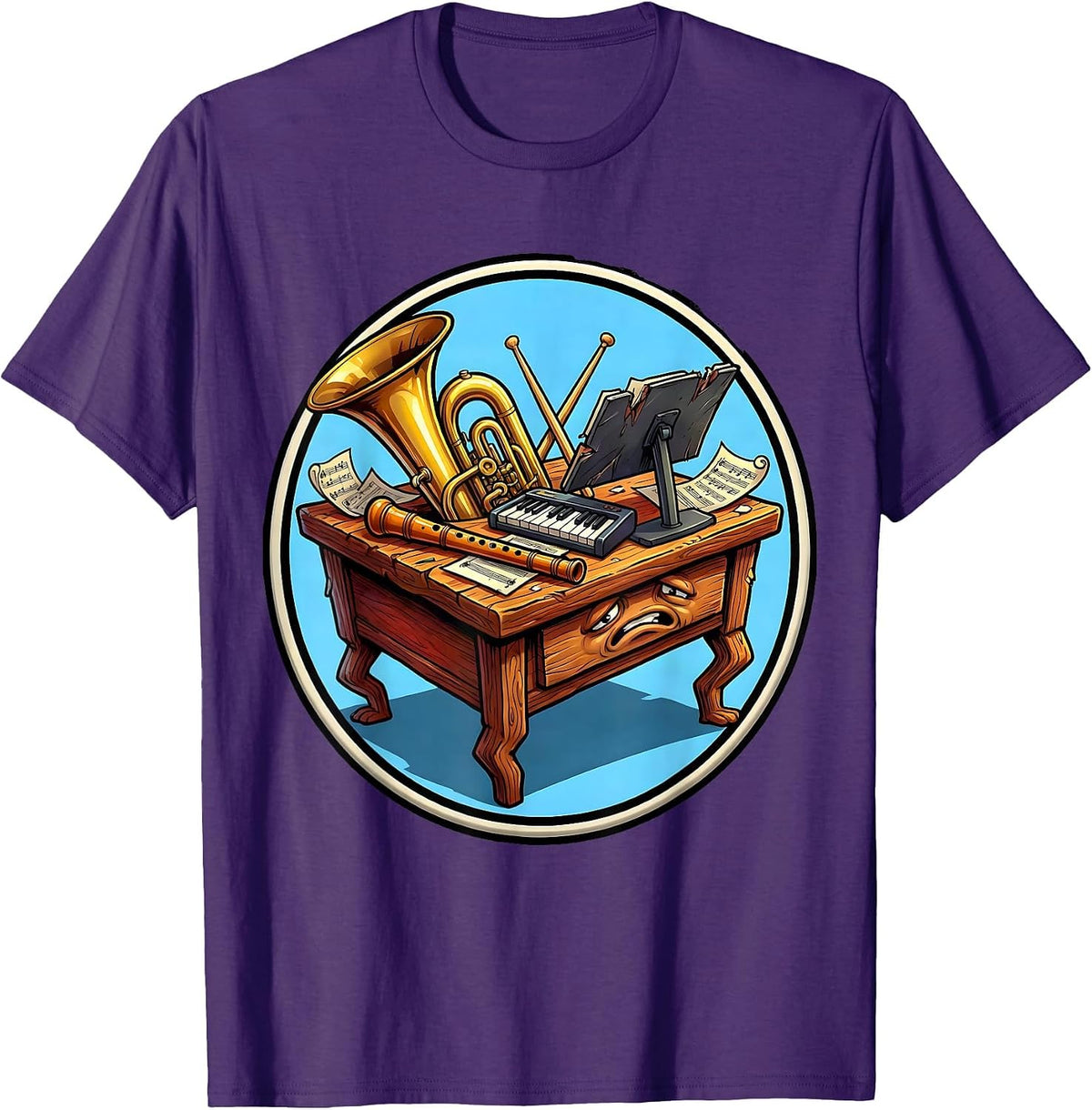 Music Teacher Worn Desk Instruments Graphic T-Shirt - Purple