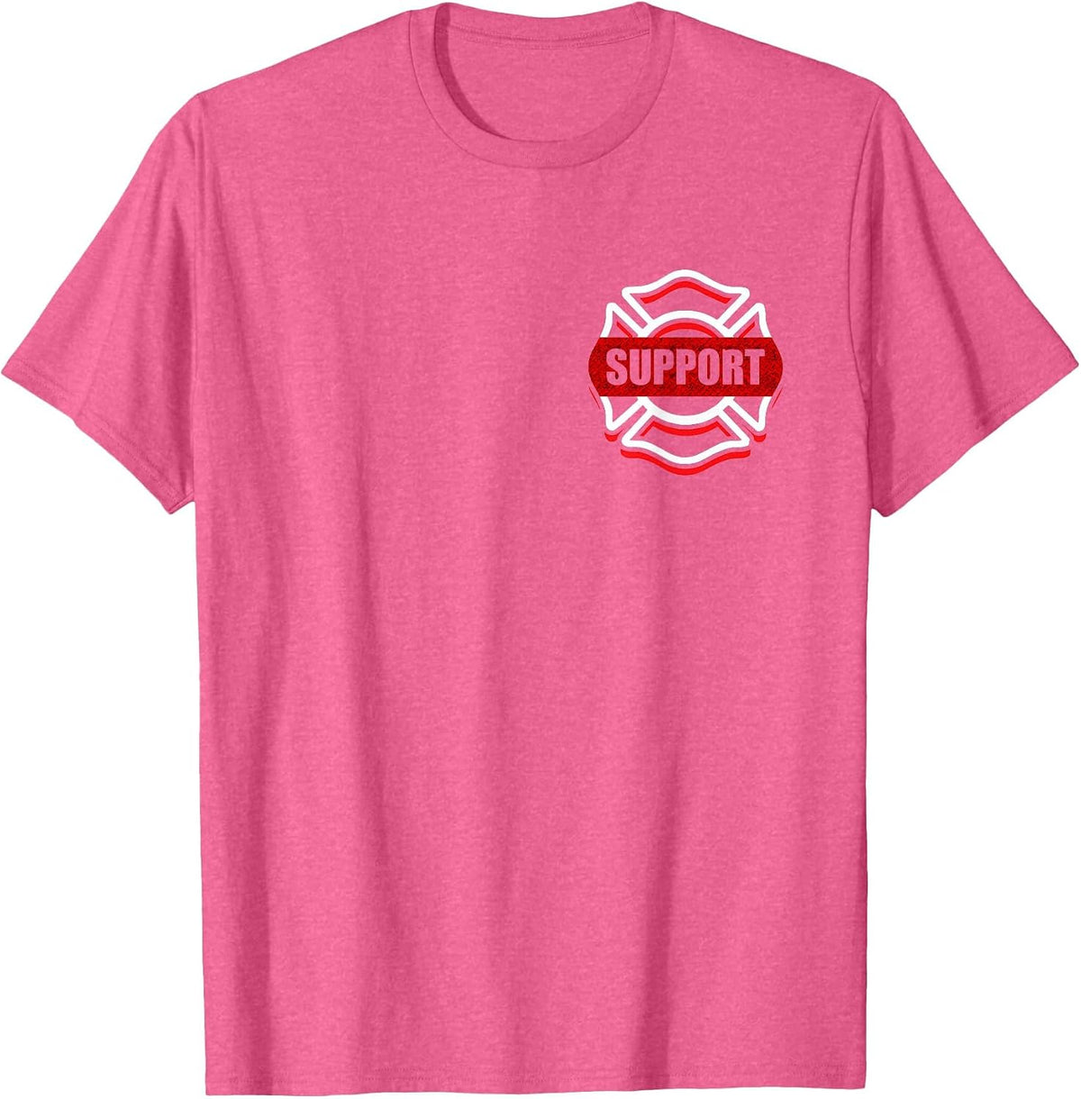 Support Firefighters Red Line Tshirt Front & Back Design T-Shirt - Pink Heather
