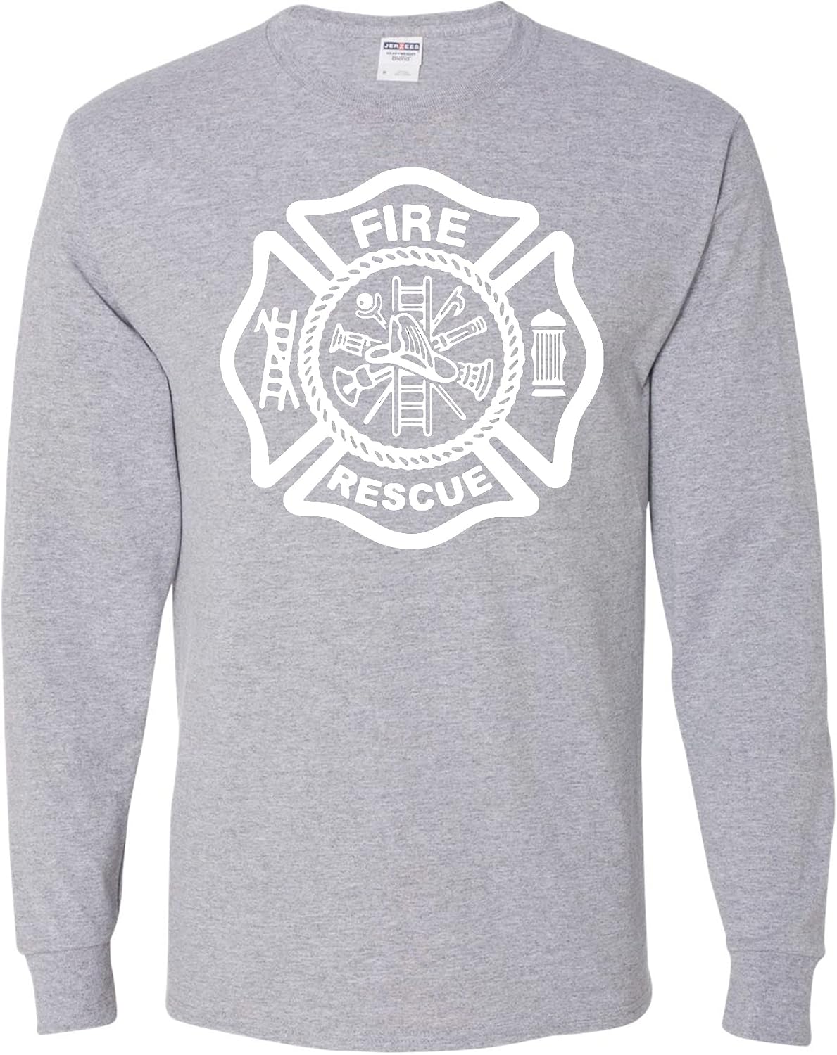 Fire Rescue Logo Firefighter Patriotic Mens Long Sleeves - Heather Grey