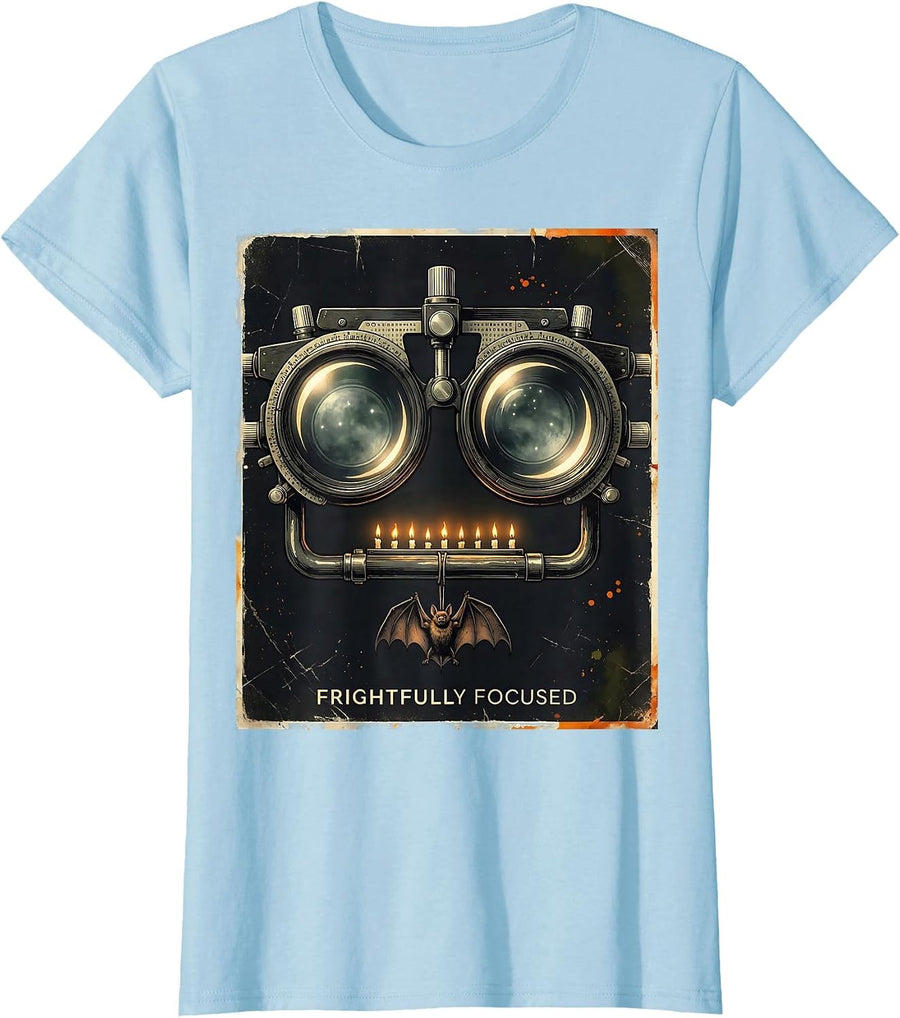 Women's Frightfully Focused Distressed Halloween Optometrist Eye T-Shirt - Baby Blue
