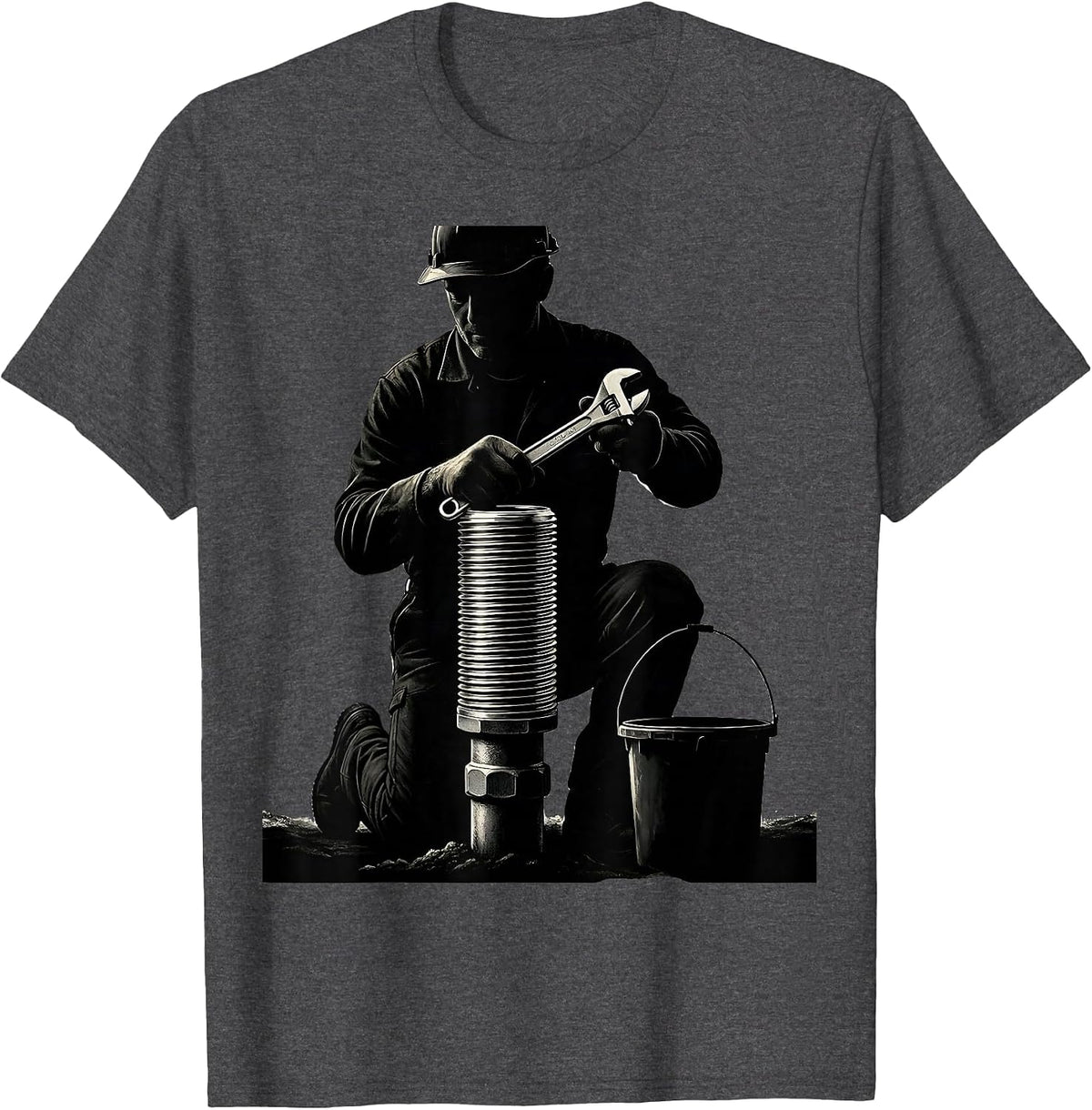 Kneeling Plumber Pipefitter Steamfitter Humor T-Shirt - Dark Heather Grey