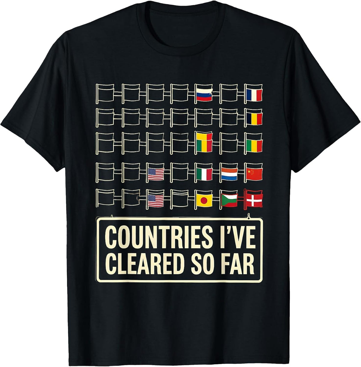 Men's Countries I've Cleared So Far Educational Geography Travel T-Shirt - Black