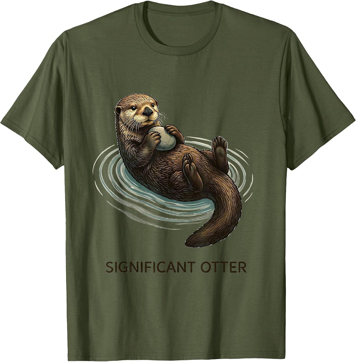 Sea Otter Floating Calm Nature Art T-Shirt, Men, Olive Green, 3X-Large - As Pictured