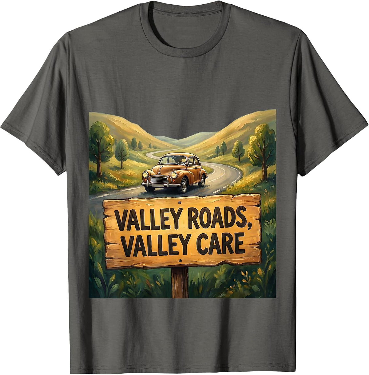 Men's Valley Roads Valley Care Automotive Design T-Shirt - Asphalt Grey