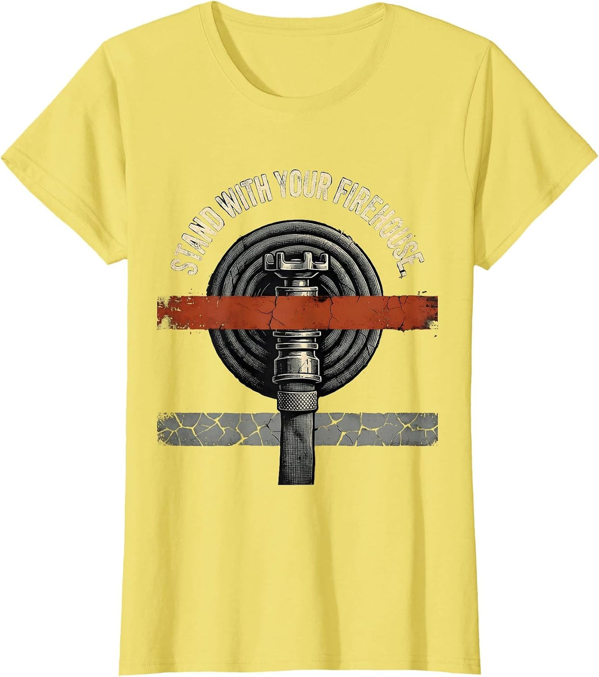Stand With Your Firehouse Distressed Firefighter Tribute T-Shirt - Lemon Yellow
