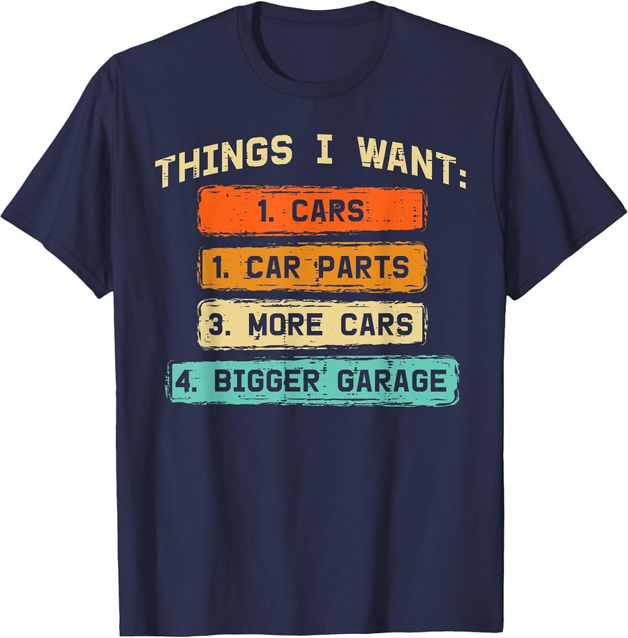 Things I Want Cars Car Parts Funny Car Guy Mechanic Men Boys T-Shirt - Navy Blue