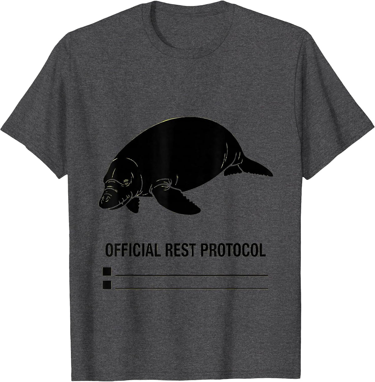 Official Rest Protocol Funny Manatee Wildlife Humor T-Shirt - Dark Heather Grey