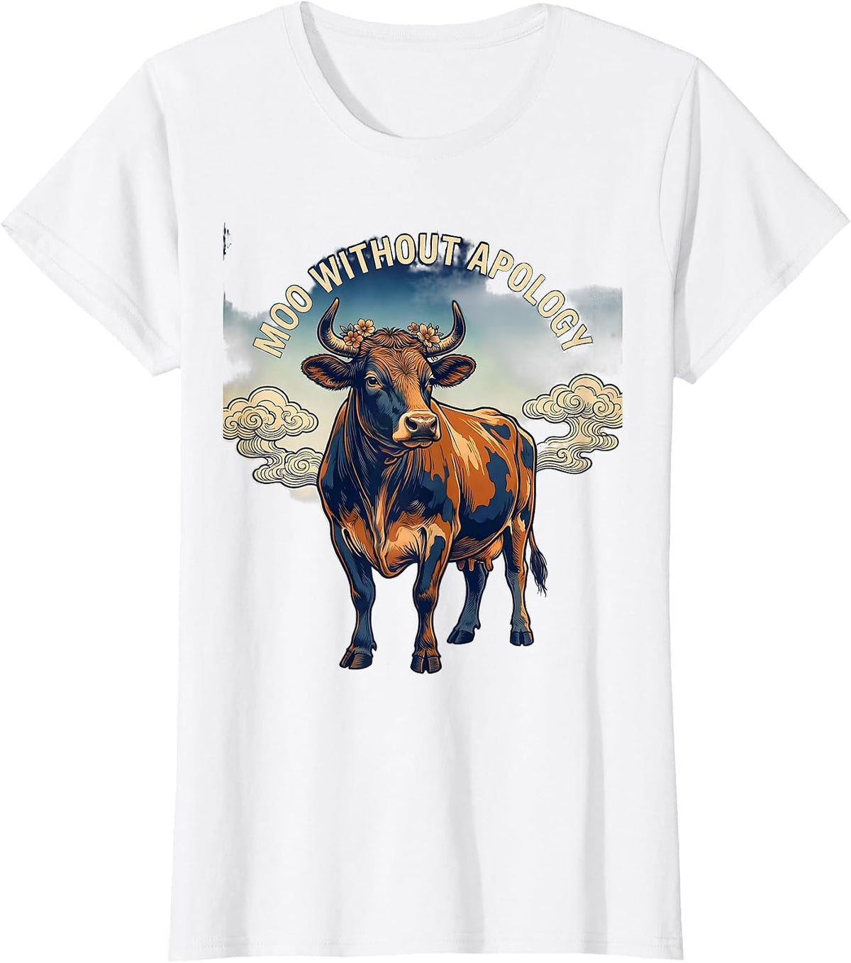 Women's Moo Without Apology Cow Lover Design T-Shirt - White