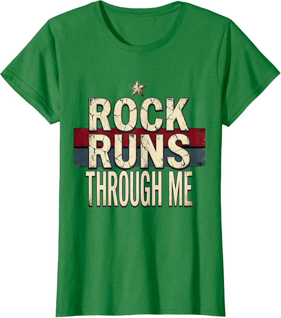 Women's Rock Runs Through Me Bold Music Fan Design T-Shirt - Kelly Green