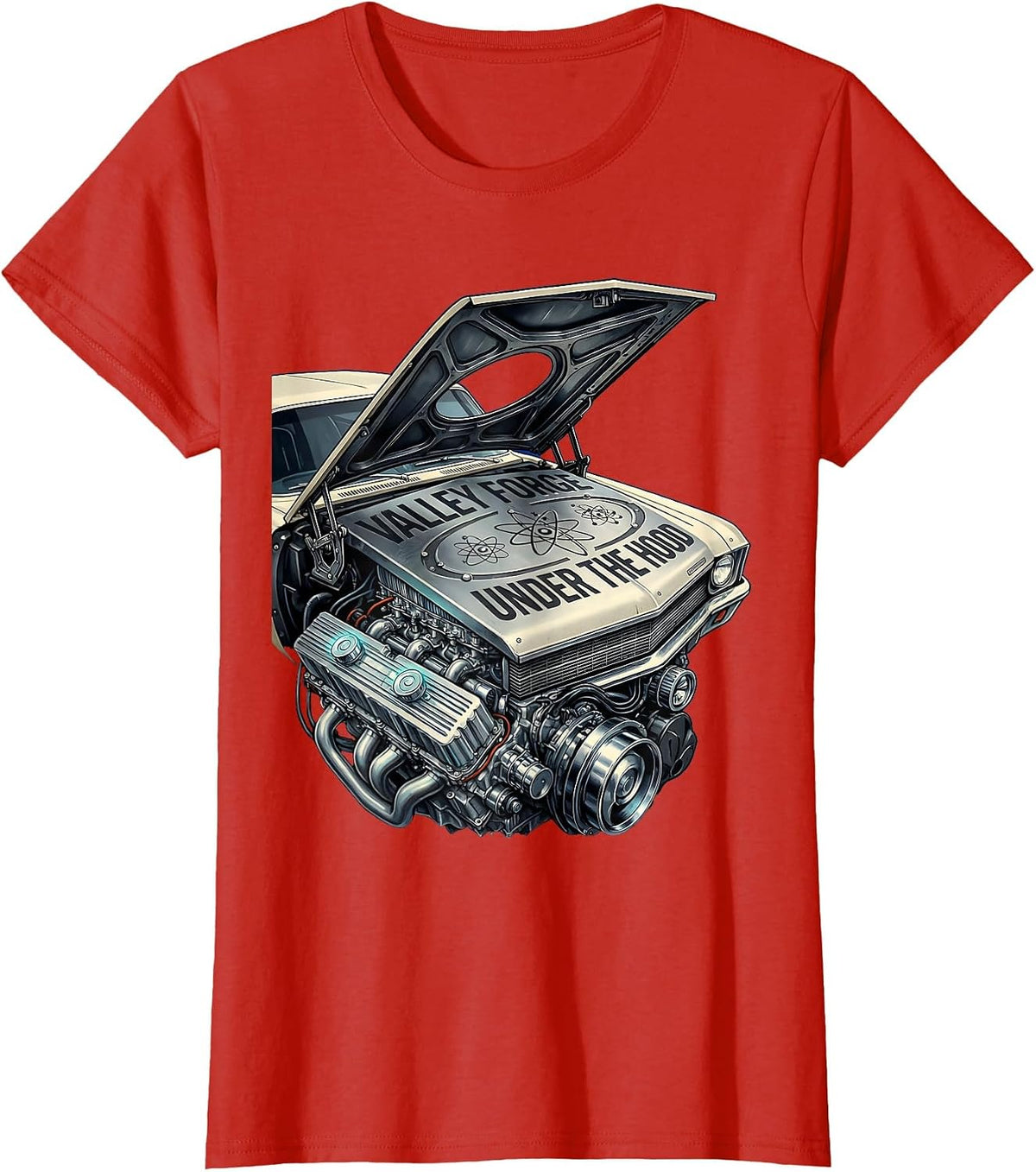 Women's Valley Forge Under the Hood Automotive Design T-Shirt - Red