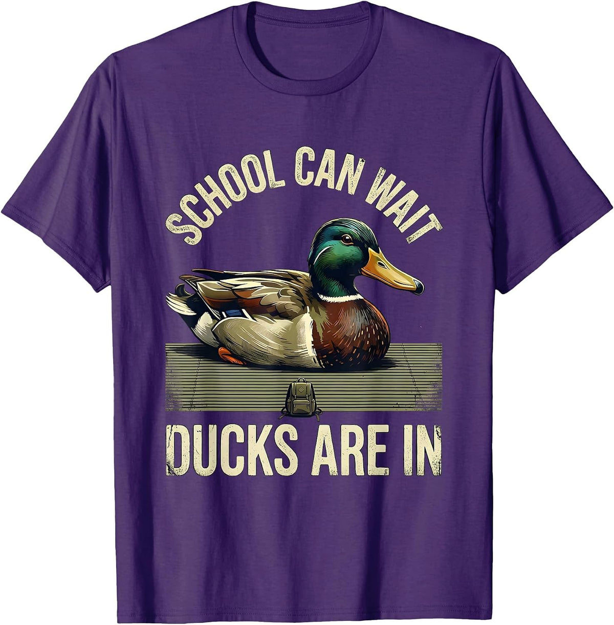 Men's School Can Wait, Ducks Are In Distressed Duck Hunter Outdoor T-Shirt - Purple