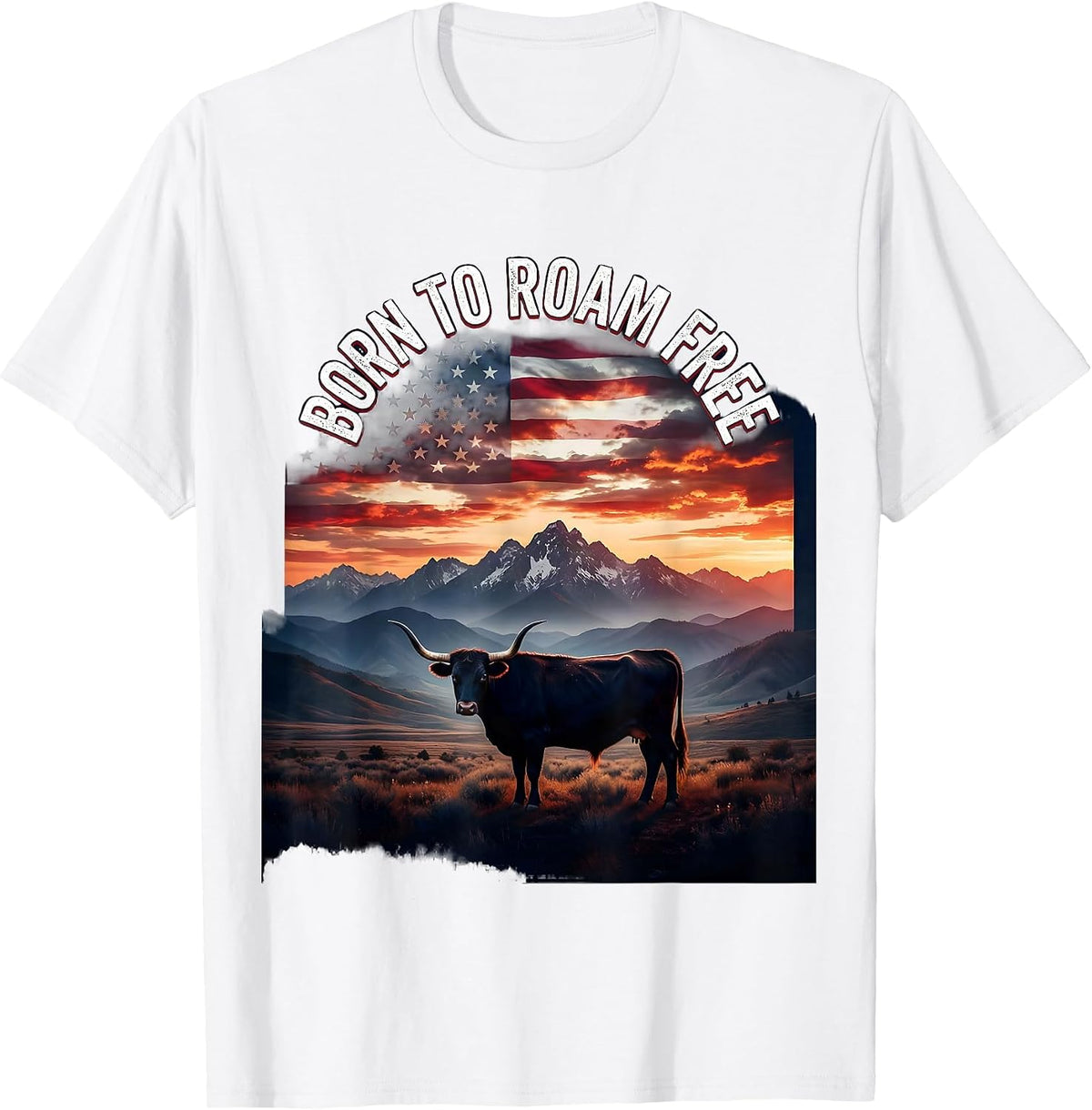Men's Born to Roam Free Cow Lover Design T-Shirt - White