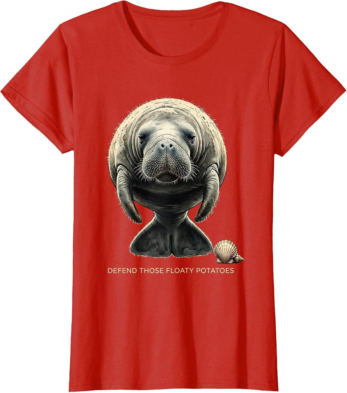 Women's Defend Those Floaty Potatoes Funny Manatee Lover Sea Animal T-Shirt - Red