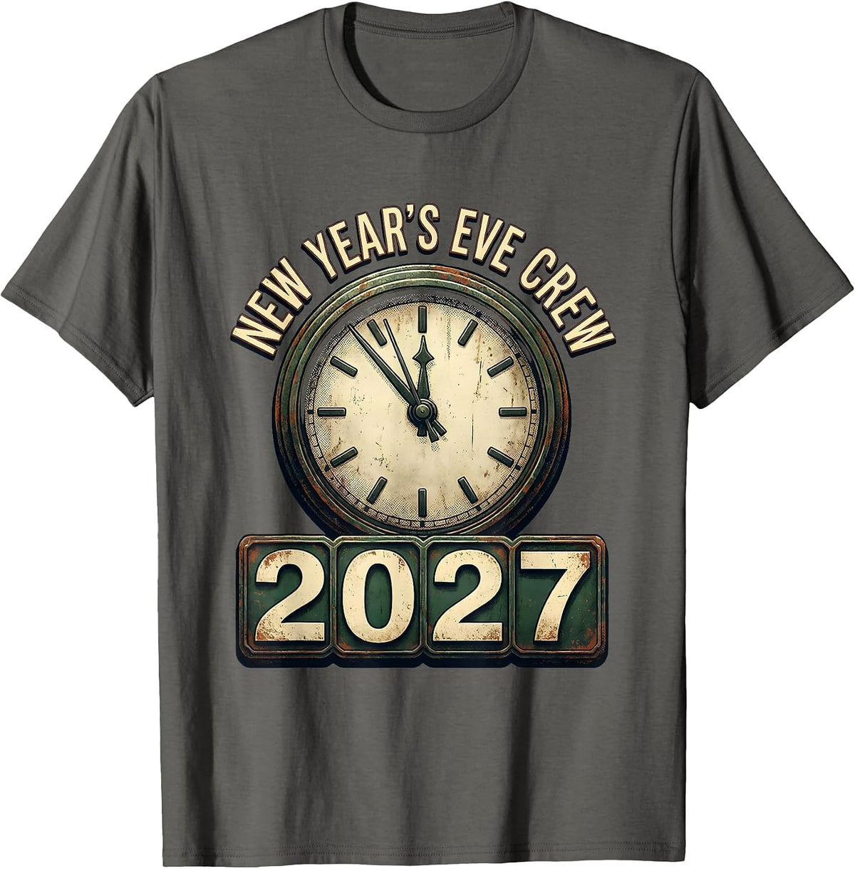Men's New Year's Eve Crew 2027 Vintage Family Matching Holiday T-Shirt - Asphalt Grey