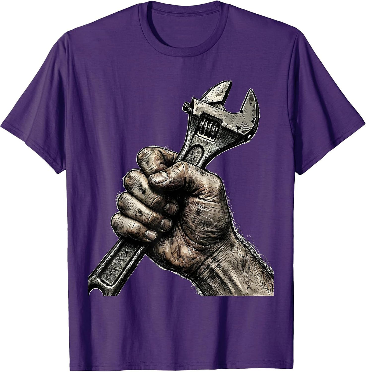 Men's Grease Monkey Mechanic Wrench Graphic Tee T-Shirt - Purple