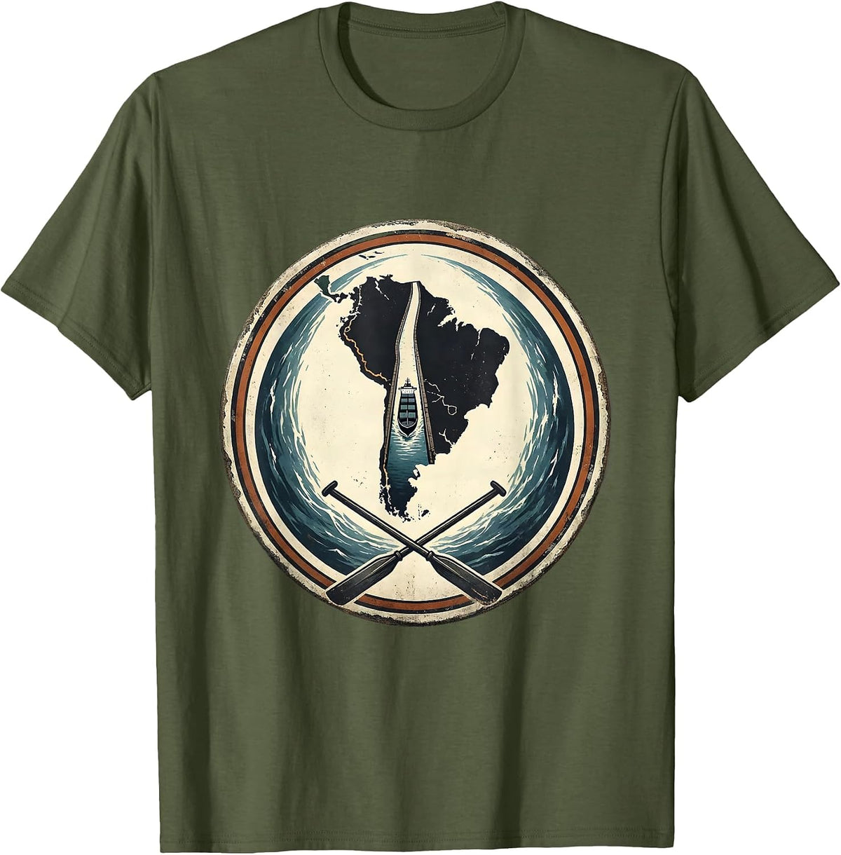 Men's Sealed Coastal Badge Distressed Vintage Souvenir T-Shirt - Olive Green