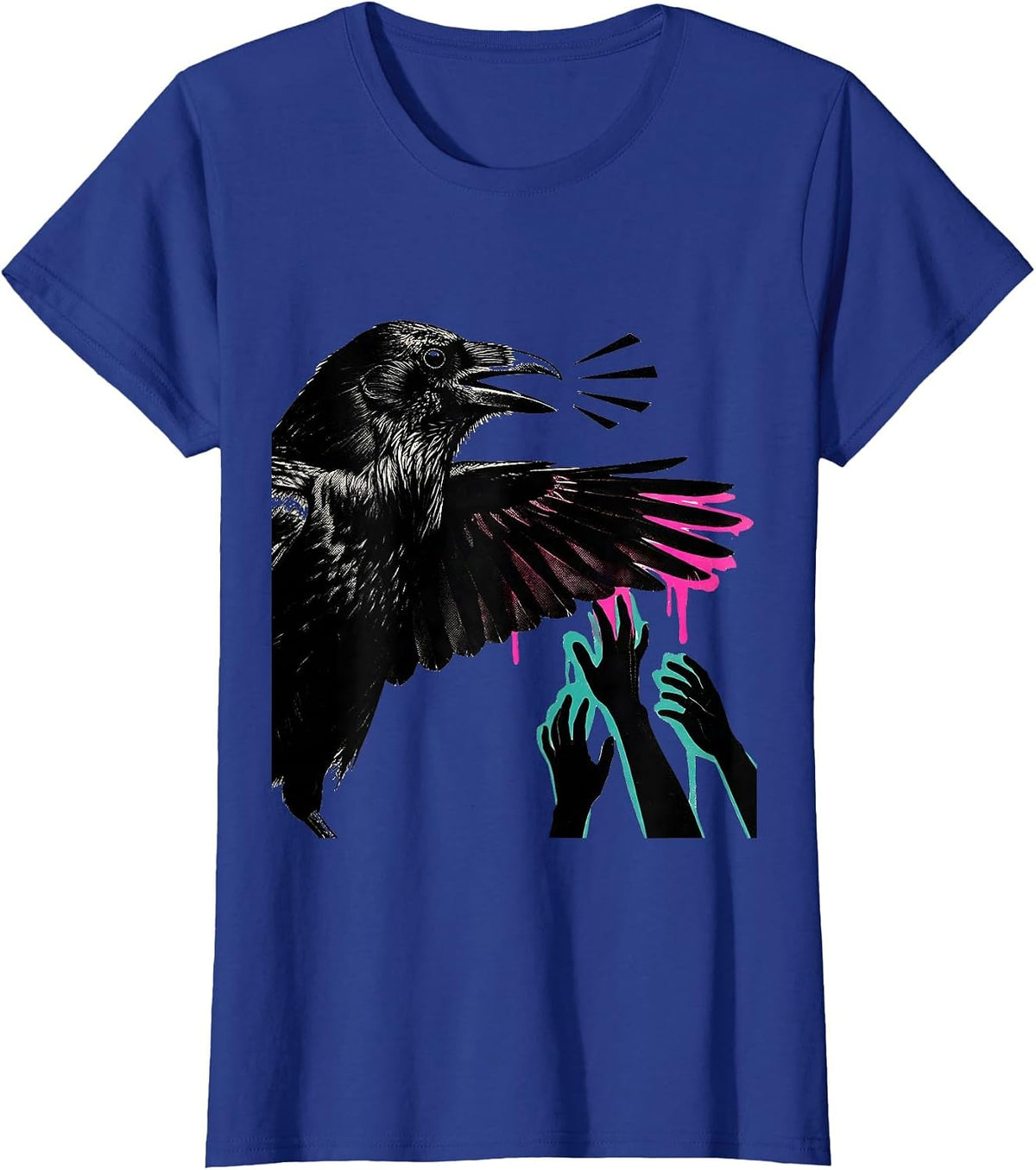 Women's Crow Silhouette Dark Humor Gothic Halloween T-Shirt - Royal Blue