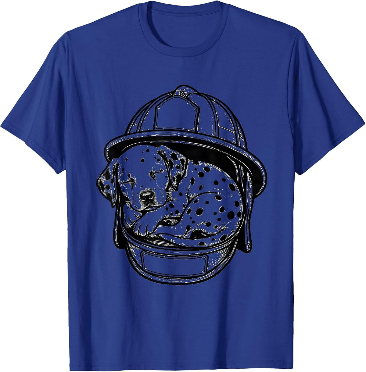 Sleeping Dalmatian Puppy in Firefighter Helmet T-Shirt - Royal Blue