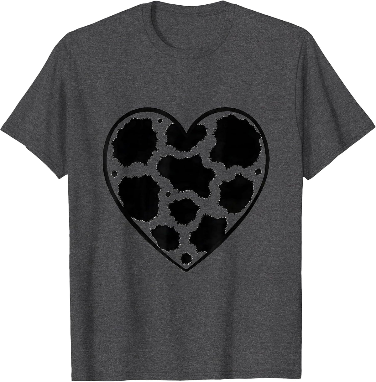 Men's Cow Print Heart Pattern Minimalist Animal Lover Graphic T-Shirt - Dark Heather Grey