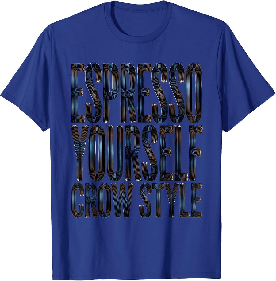 Espresso Yourself Crow Coffee Lover Design T-Shirt - Royal Blue
