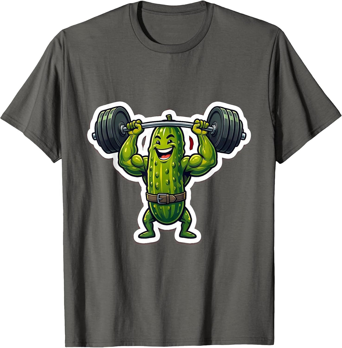 Muscular Pickle Powerlifter Overhead Press Graphic T-Shirt - Asphalt Grey