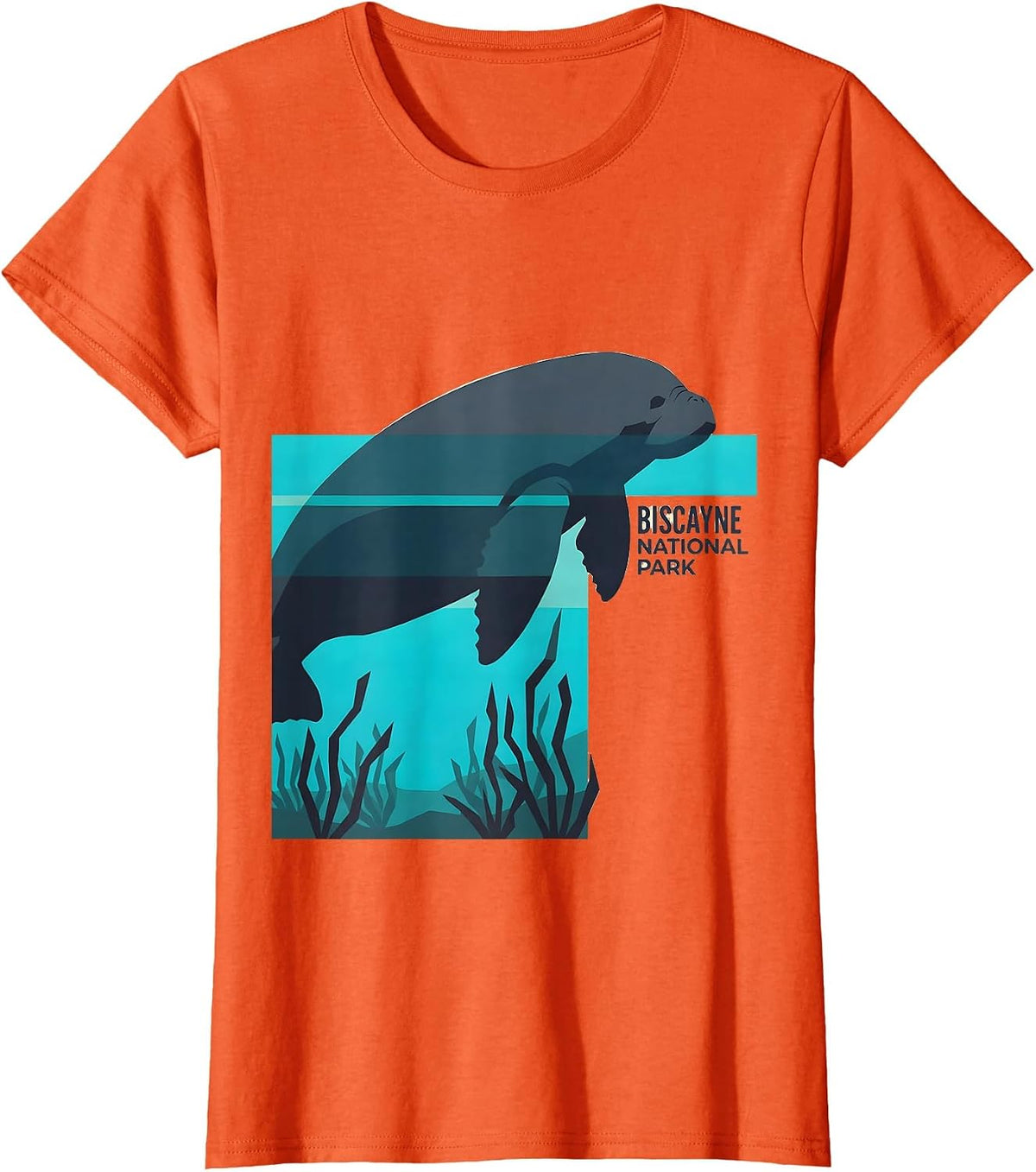 Women's Biscayne National Park Retro Flat Vector Manatee Wildlife T-Shirt - Orange