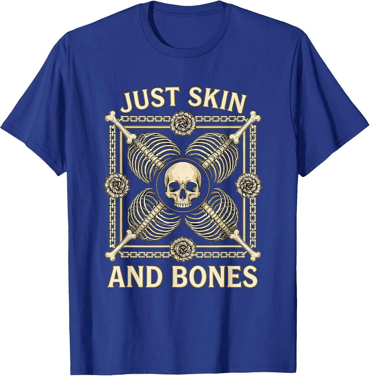 Just Skin and Bones Edgy Graphic Design T-Shirt - Royal Blue