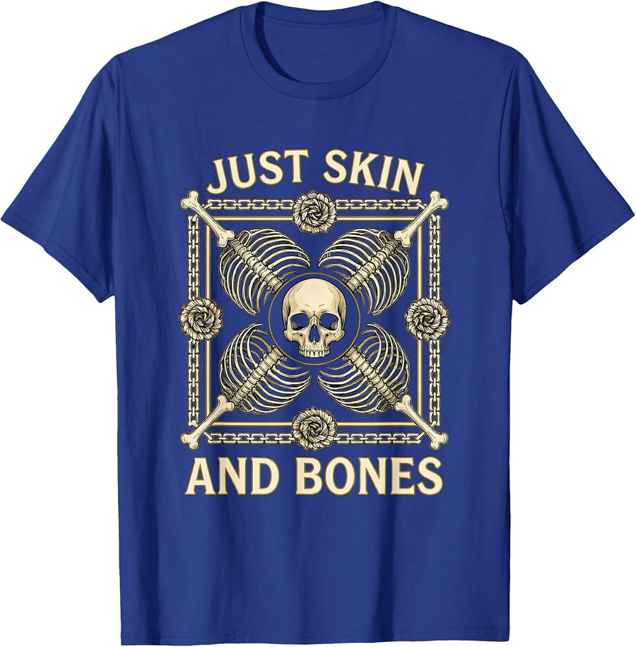 Just Skin and Bones Edgy Graphic Design T-Shirt - Royal Blue
