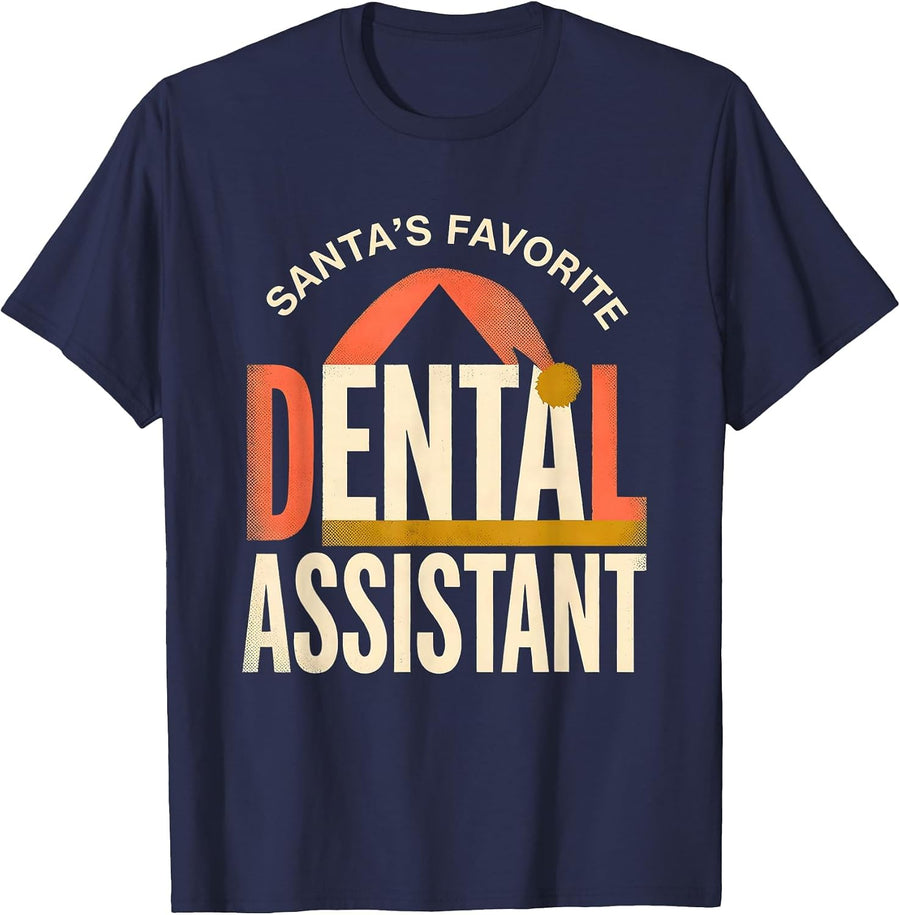Santa's Favorite Dental Assistant Funny Christmas Coworker T-Shirt - Navy Blue
