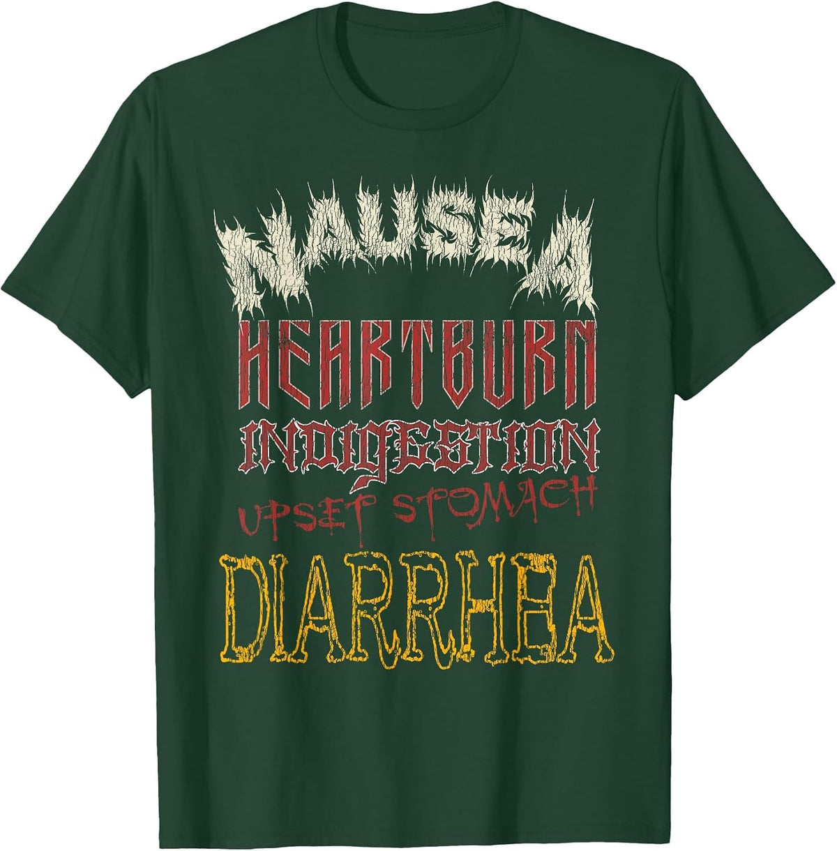 Thrash Metal Shirt, Funny Heavy Nausea Heartburn Concert T-Shirt - Dark Green