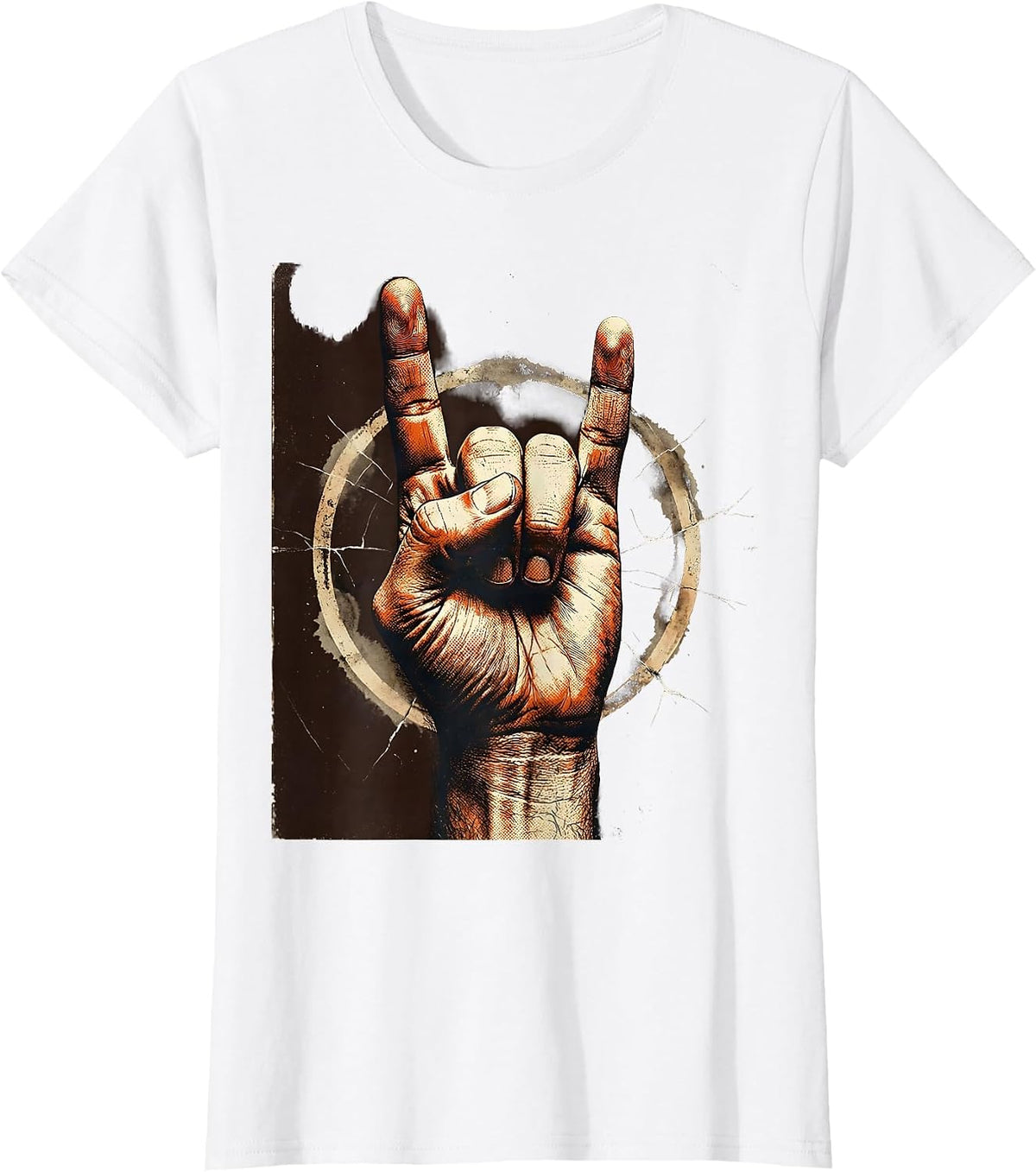 80s Rock Devil Horns Hand Gesture Graphic T-Shirt - White