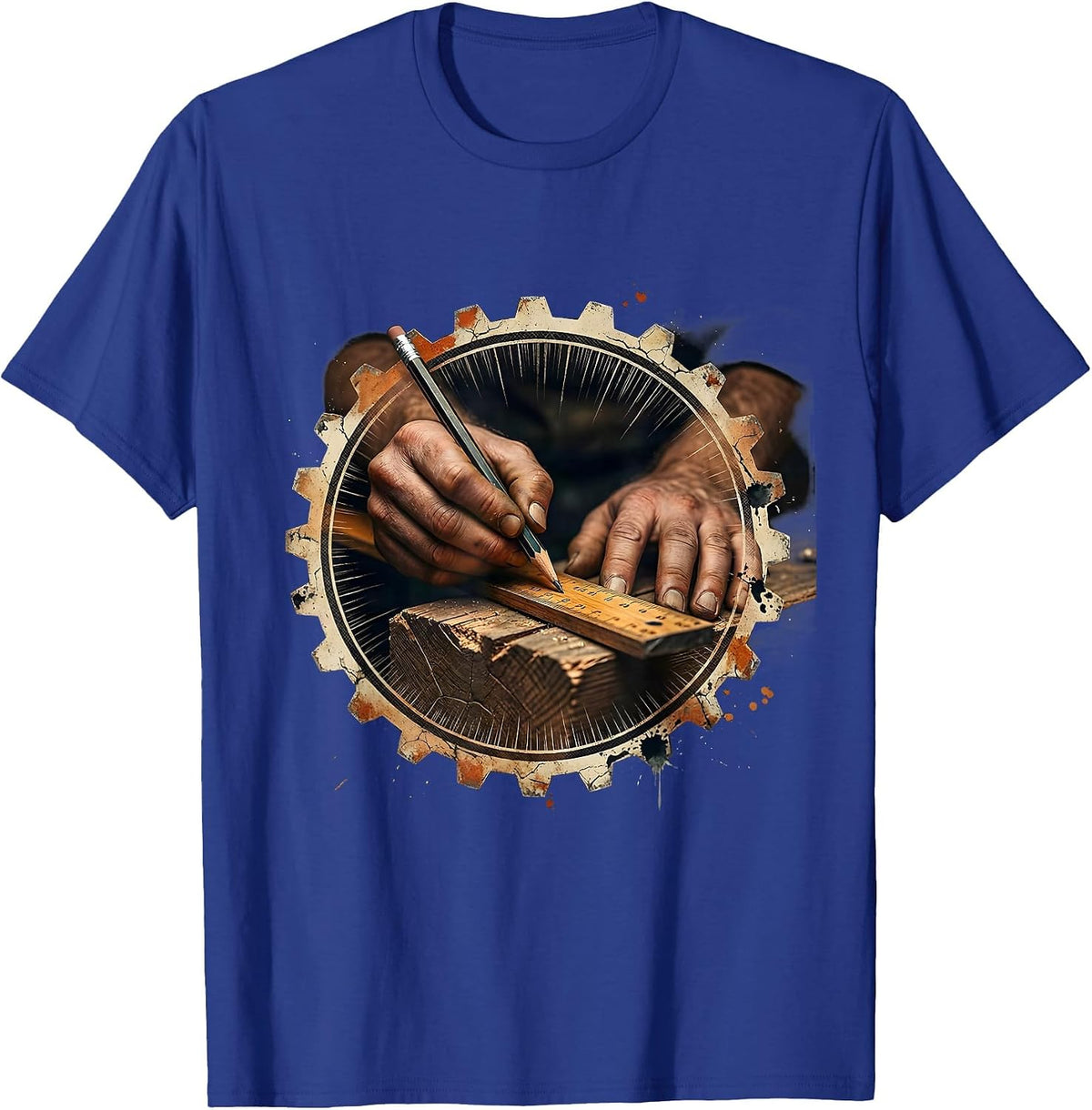 Craftsman Measuring Wood Carpenter Graphic Tee T-Shirt - Royal Blue
