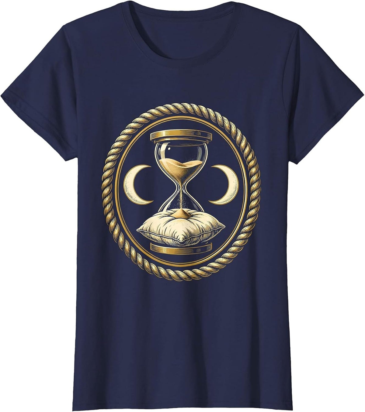 Women's Hourglass Dripping Into Pillow Sleep Art Design T-Shirt - Navy Blue