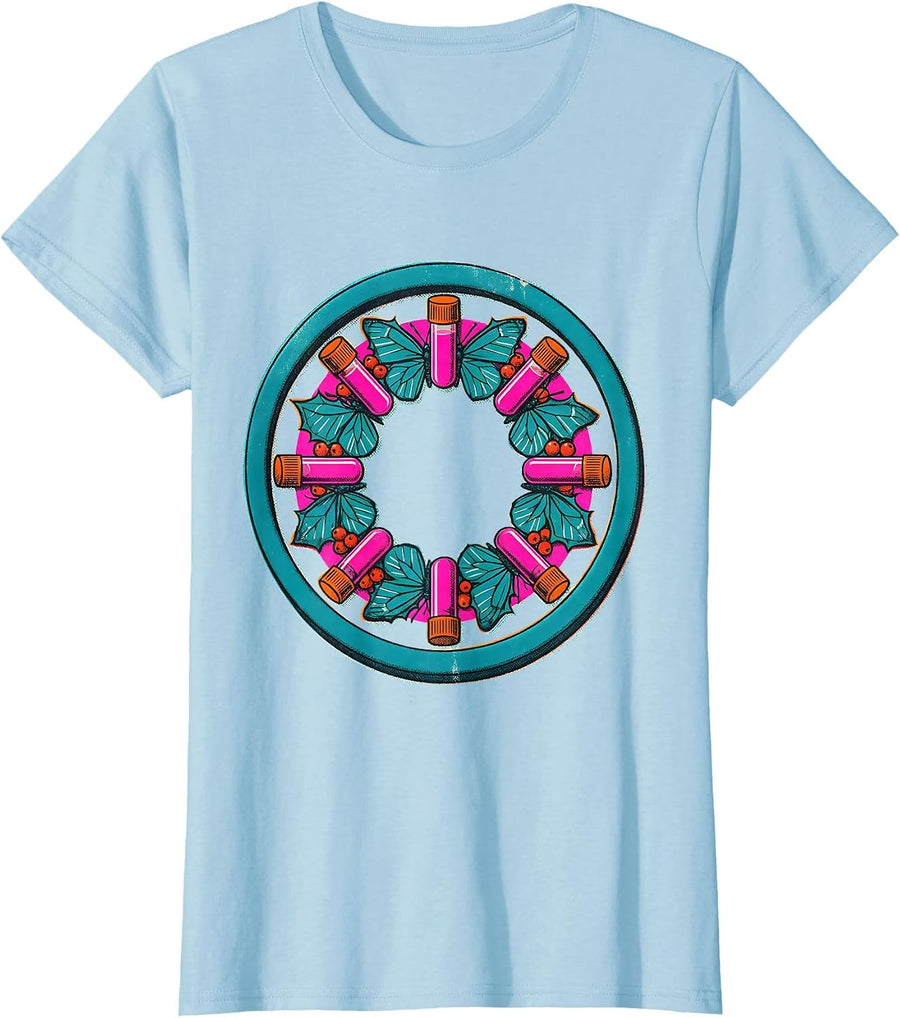 Women's Blood Tube Holiday Badge Phlebotomist Tech Humor T-Shirt - Baby Blue