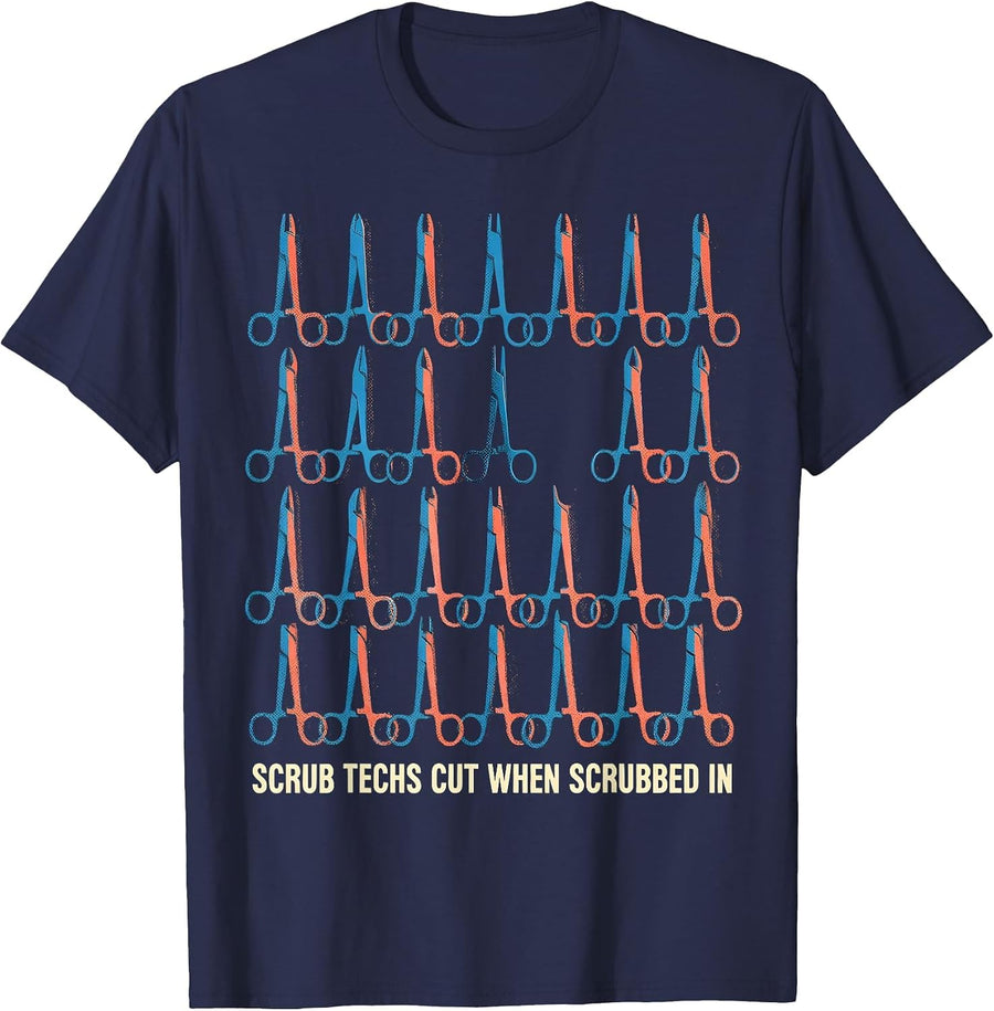 Scrub Techs Cut When Scrubbed In Funny Surgical Technologist T-Shirt - Navy Blue