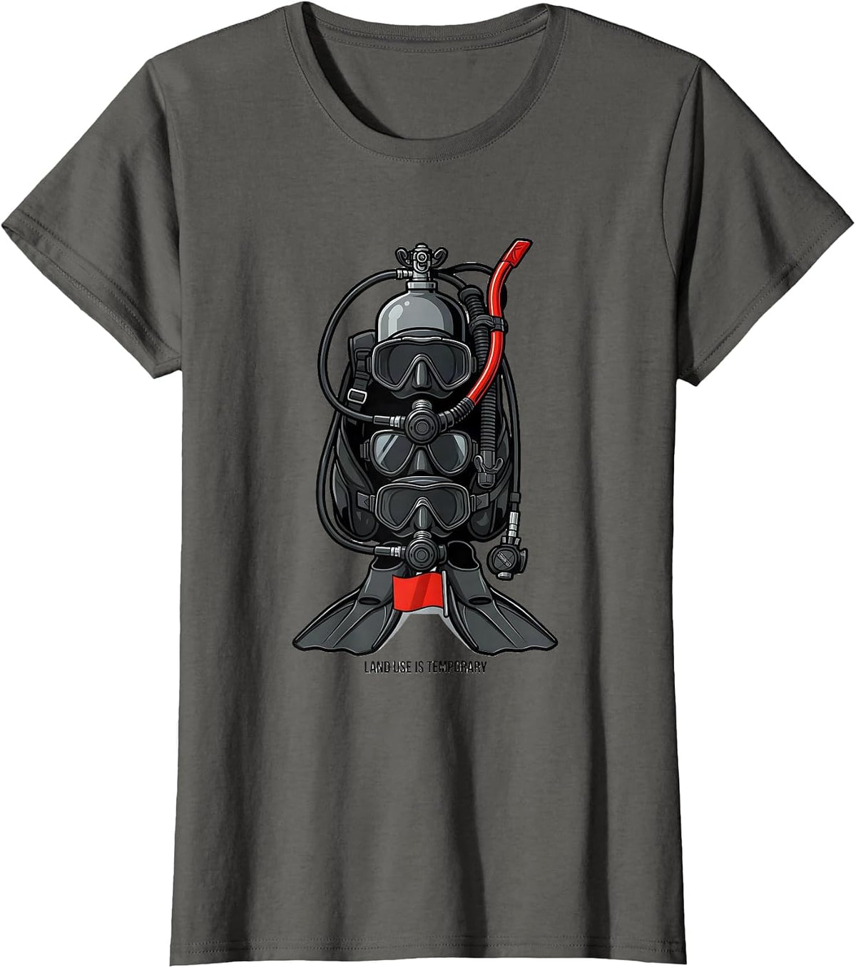 Women's Land Use Is Temporary Funny Scuba Diver Ocean Humor Gift T-Shirt - Asphalt Grey