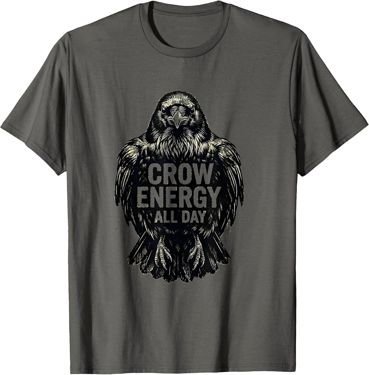 Crow Energy All Day Bold Graphic Design T-Shirt - Asphalt Grey